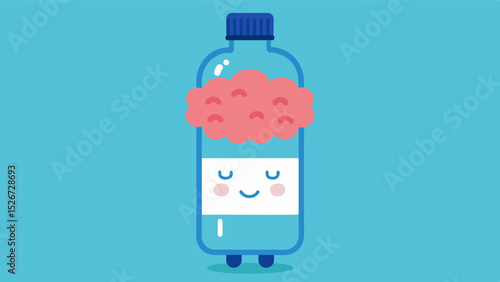 Daily Hydration Reminder An illustration of a water bottle with a brainshaped label reminding the viewer to stay hydrated throughout the day for optimal brain function.. Vector illustration