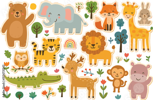 Cute cartoon animal icons in a fun vector set collection