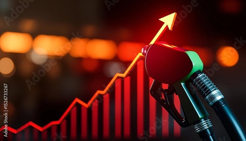 Steep upward trending graph overlaid on a gas pump nozzle icon,  design,  diesel