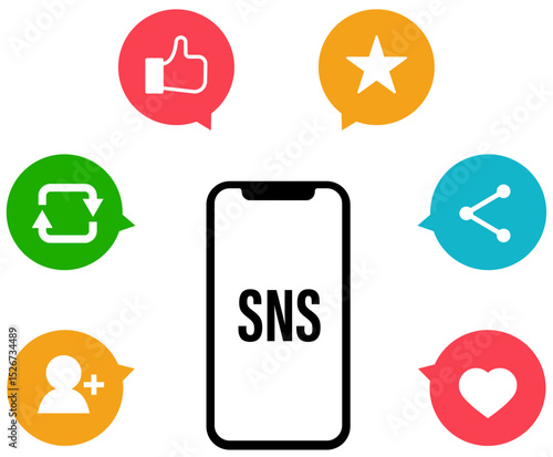 SNS吹き出し付きスマートフォンアイコンイラスト素材カラー