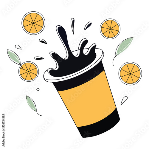 Refreshing drink with a splash and orange slices