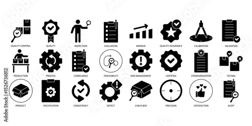 Quality control icons set . Quality controlpack symbol vector elements for infographic web
