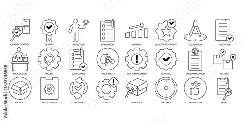 Quality control icons set . Quality controlpack symbol vector elements for infographic web