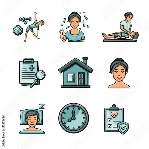 Set of symbols for rehabilitation, health restoration, sanatorium vector
