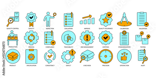 Quality control icons set . Quality controlpack symbol vector elements for infographic web
