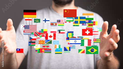 Foto Flags of the world interconnected, symbolizing global collaboration and communication