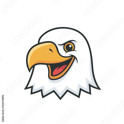 Friendly and cheerful cartoon eagle head vector with a smiling expression. Perfect for kid-friendly designs, sports mascots, or any project needing a positive, approachable animal character.