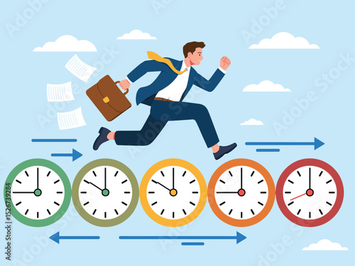 Businessman Racing Against Time – Dynamic Corporate Illustration of Deadline Pressure