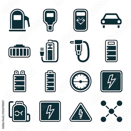 vector icons to vehicle fueling and charging a gasoline pump, an electric vehicle plug hydrogen mole
