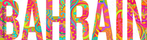 Bahrain abstract country name. Text title filled with multicolor doodle pattern