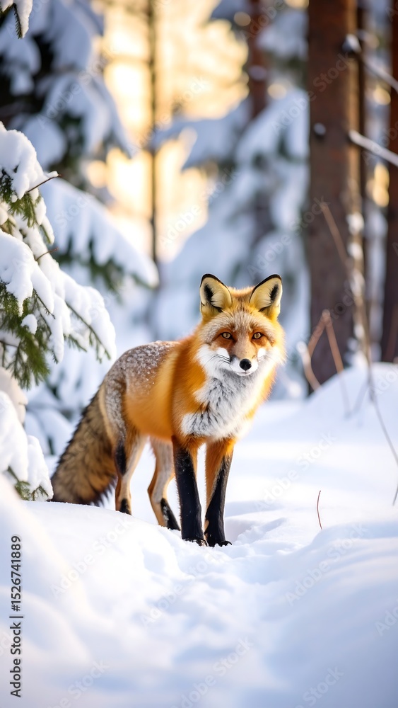 Obraz premium Red Fox in Snowy Winter Forest. (1)