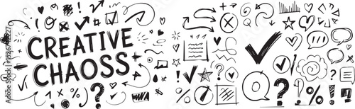 Vector swoosh brush underline set for accent, marker emphasis squiggle element. ペンの手書きの矢印セット_黒 (Pen handwritten arrow set black). Vector Illustration eps file. Squiggle brush scribble underline.