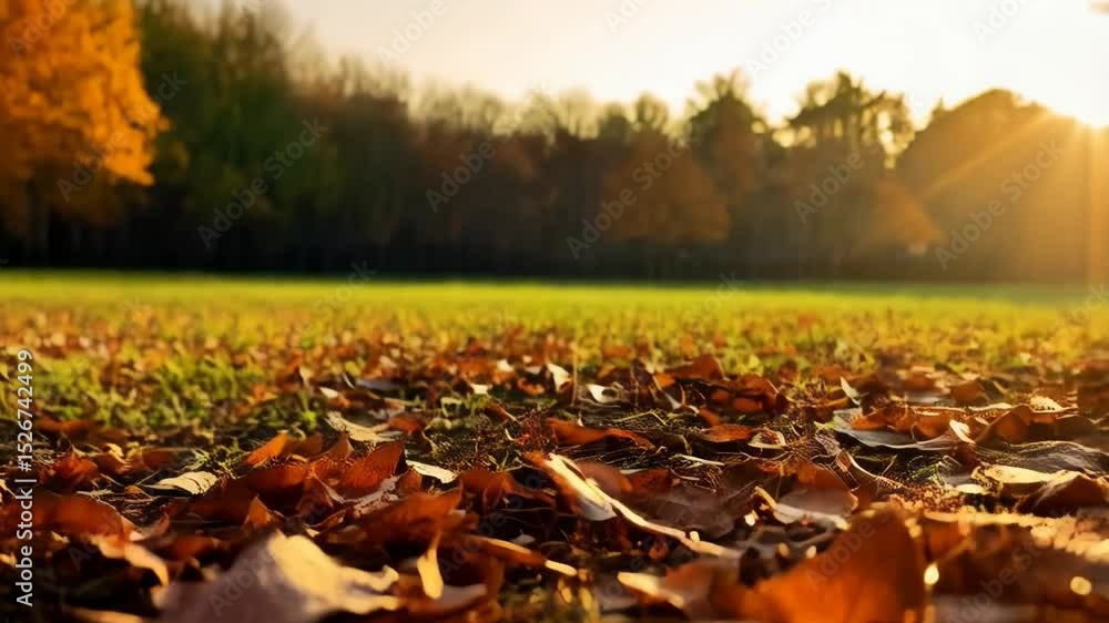 custom made wallpaper toronto digitalClose-up of autumnal leaves on ground with bokeh lighting and bright sun in the background