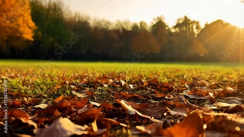 Wallpaper Mural Close-up of autumnal leaves on ground with bokeh lighting and bright sun in the background Torontodigital.ca