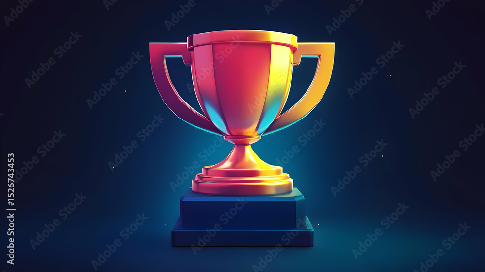 Gold Trophy on Dark Background, Pixel Art Style Gold Trophy on Dark Background, Pixel Art Style