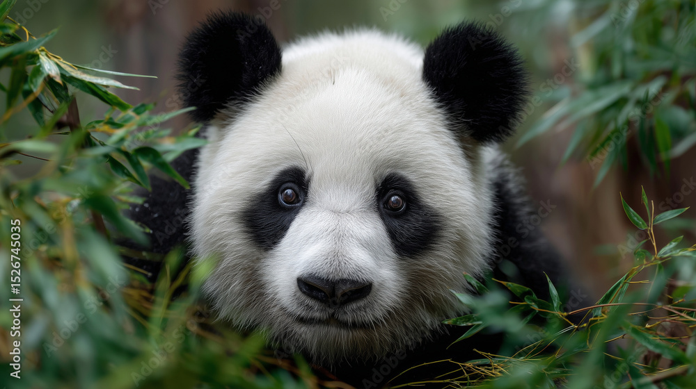 Obraz premium close-up portrait of a giant panda with soft fur and expressive eyes — perfect for educational content, wildlife articles, conservation campaigns, or children's books