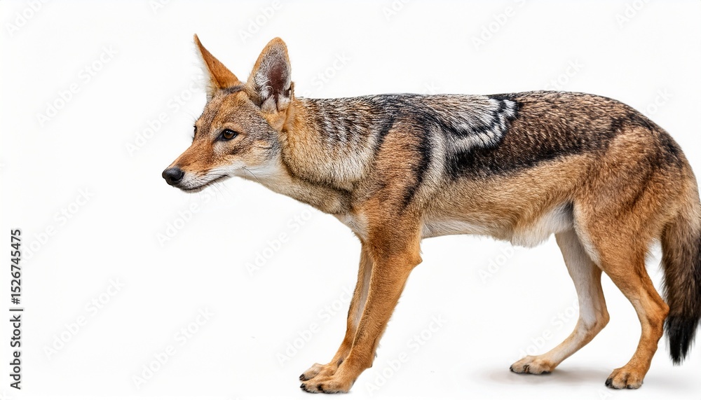 Fototapeta premium Blackbacked Jackal Profile Wild Canine, African Animal, White Background