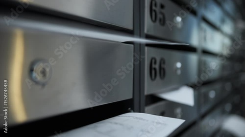 Mailboxes in apartment building with envelope in slot