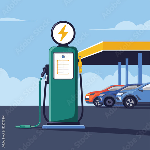 vector icons to vehicle fueling and charging a gasoline pump, an electric vehicle plug hydrogen mole

