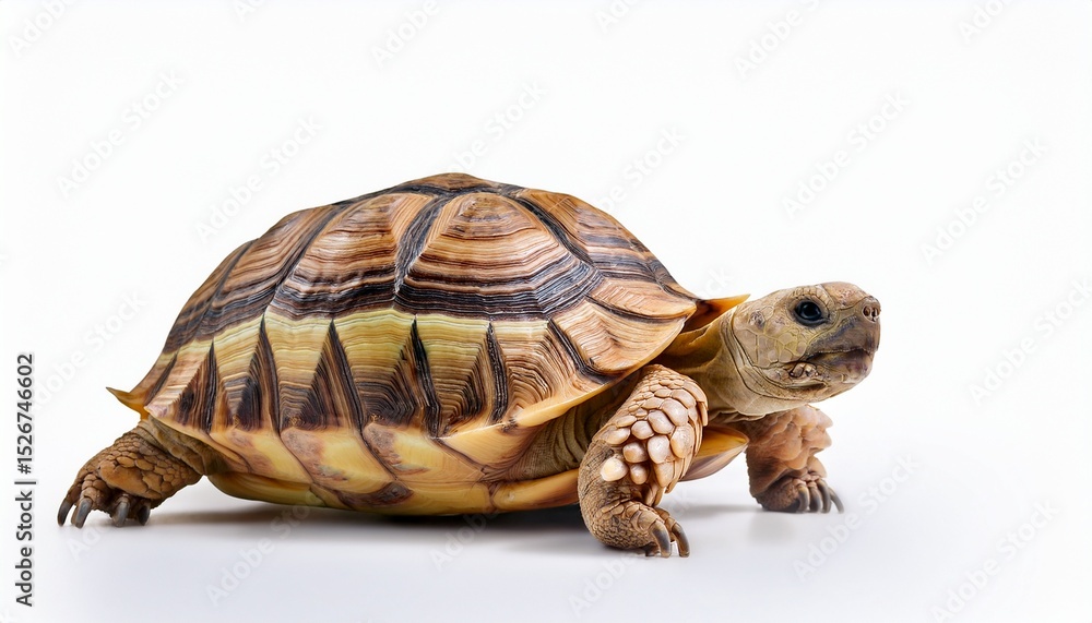 Obraz premium African Tortoise Shell Pattern CloseUp White Background Reptile