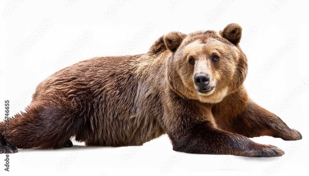 Fototapeta premium Majestic Brown Bear, Wild Animal, Isolated, Fur, Paws, Nature, Wildlife, Photography, White Backgrou