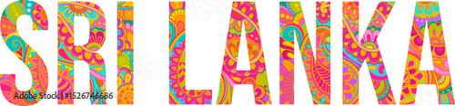 Sri Lanka country name filled with zentangle doodle pattern. Creative text design for travel, title,banner,header