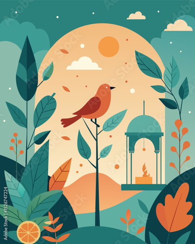 The only sounds are the chirping of birds and the occasional rustle of leaves creating a serene and distractionfree environment.. Vector illustration