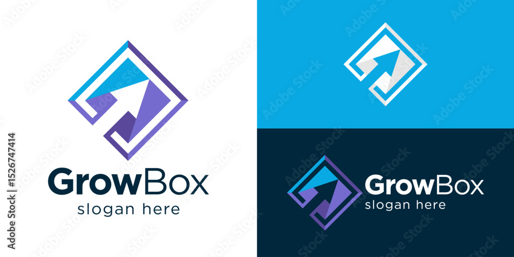 Creative modern grow box logo template. Arrow up with square shape for Business finance logo design vector illustration. Creative modern grow box logo template. Arrow up with square shape for Business finance logo design vector illustration.