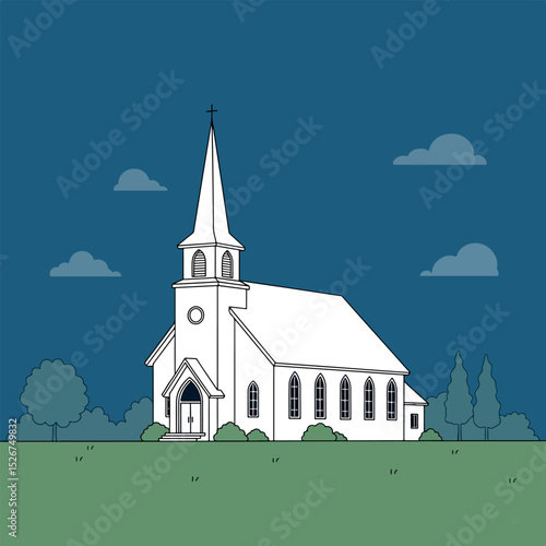 Simple Church Illustration with Steeple and Cross