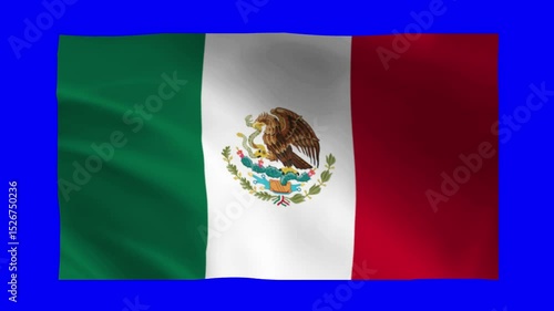 Mexico Flag BlueScreen Waving Smooth loop of the Mexican flag waving on a blue screen for easy integration into video productions with chroma effects.