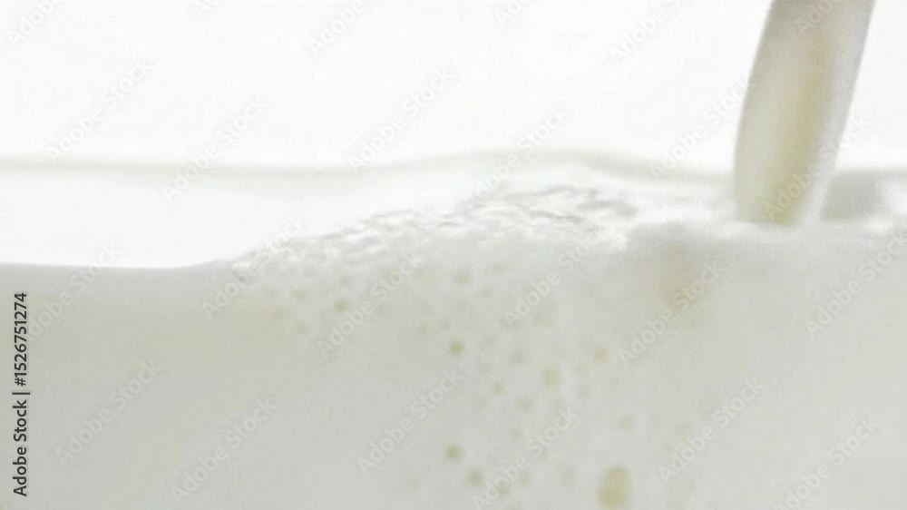 白背景に注がれるミルクのクローズアップ