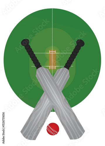 Cricket set in front of field. vector	