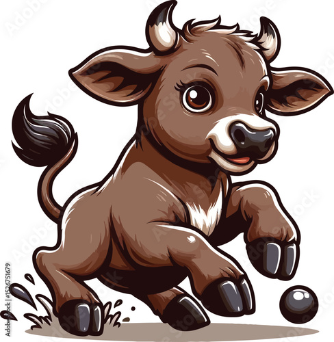 a vector illustration baby bull cow playing moment