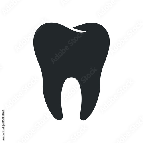 Simple Tooth Silhouette Icon for Dental Health and Oral Hygiene in Dark Gray on White Background