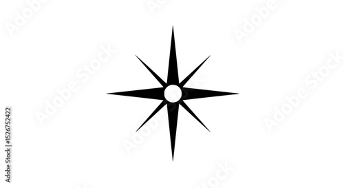 A black and white star with a white dot in the center