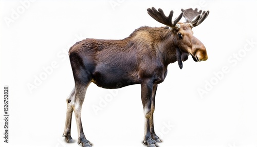 Wallpaper Mural Majestic Bull Moose Profile, Antlered, Brown Fur, Isolated White Torontodigital.ca