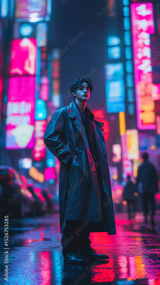 Obraz premium Stylish Man in City at Night