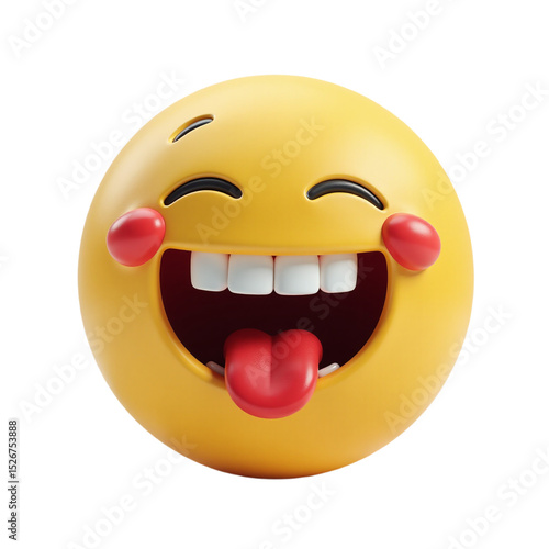 Joyful 3D rendered emoji with tongue out.  Perfect for social media, websites, and apps.  Cheerful, playful, and expressive design.