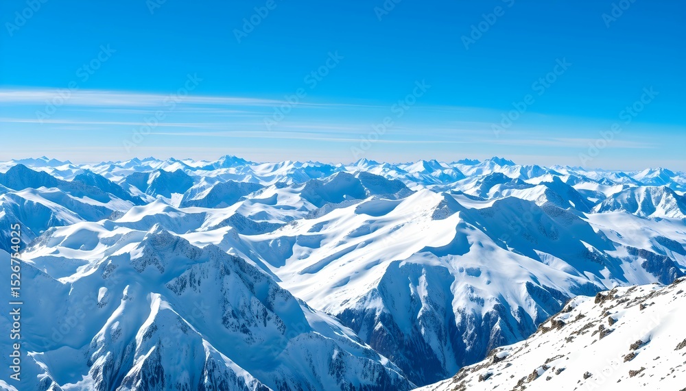 Naklejka premium Majestic Winter Mountain Range Panoramic View of Snow-Covered Peaks