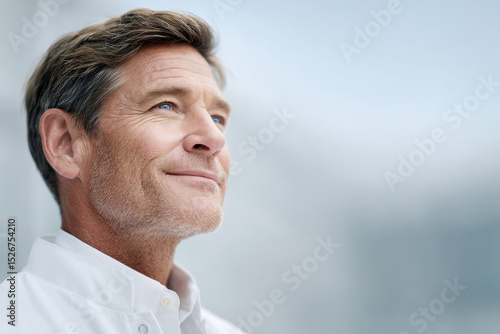 confident urologist portrait positioned to right on clean ultrabright minimalist background