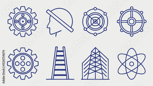 Set of 8 Minimalist Line Art Vector Icons for Quantum Computing Concepts  