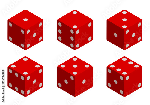 Dice. Red vector 3d dice isolated on white background. Vector set
