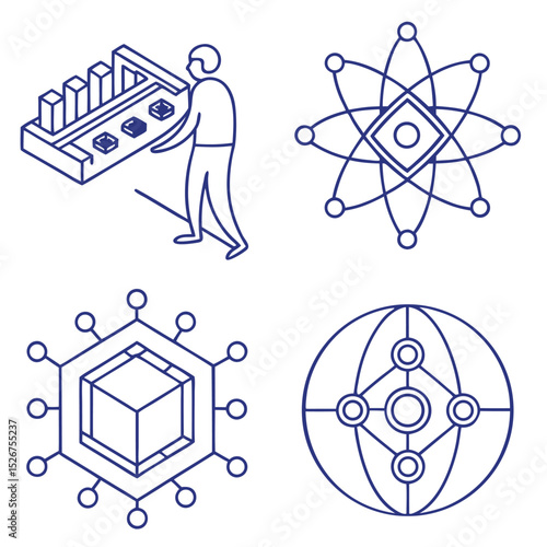Futuristic Vector Illustration of Quantum Entanglement Icons  