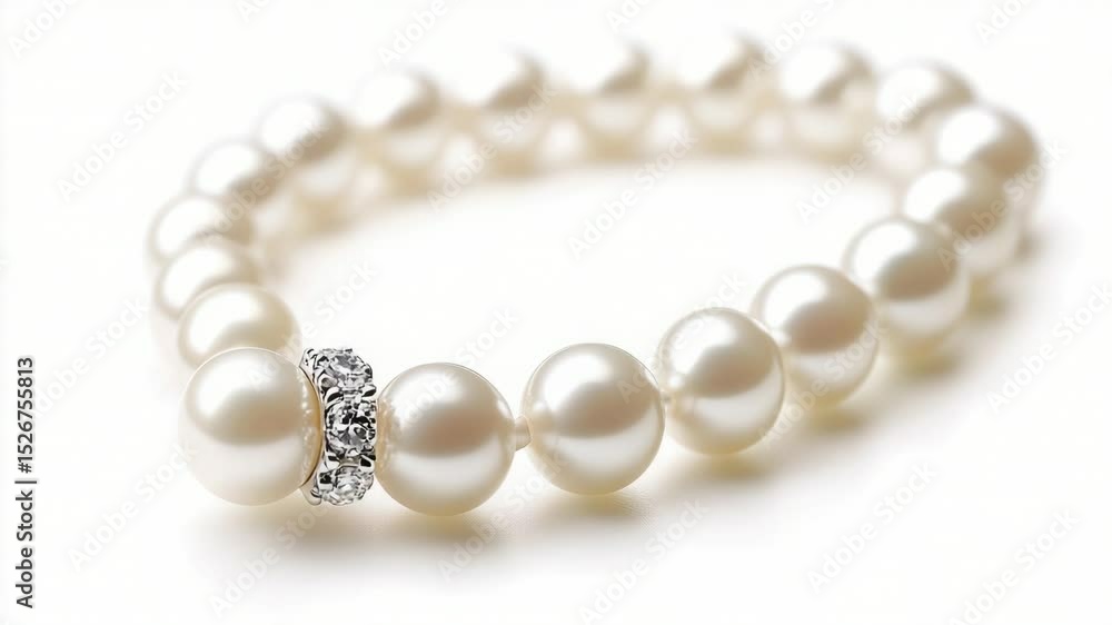 A luxurious white pearl bracelet featuring a diamond clasp, perfect for formal events or everyday wear. A luxurious white pearl bracelet featuring a diamond clasp, perfect for formal events or everyday wear.