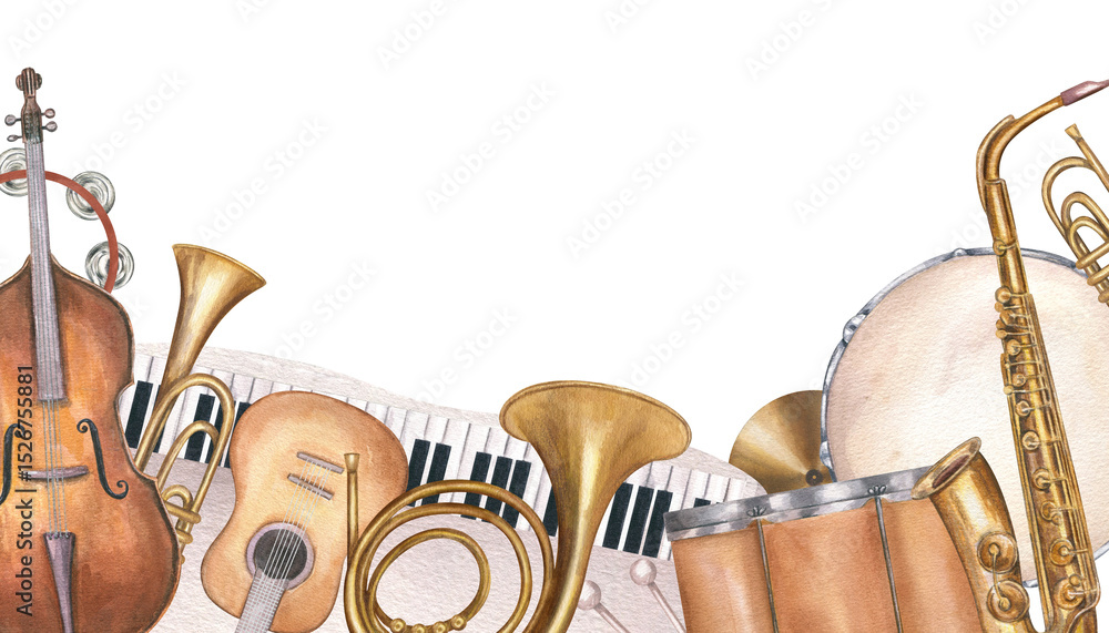 Photography Poster Watercolor musical border with guitar