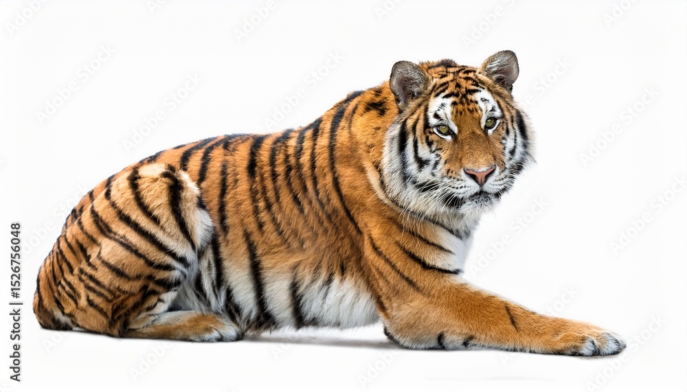 Obraz premium Majestic Siberian Tiger Powerful, Wild, Orange, Black Stripes, White Background