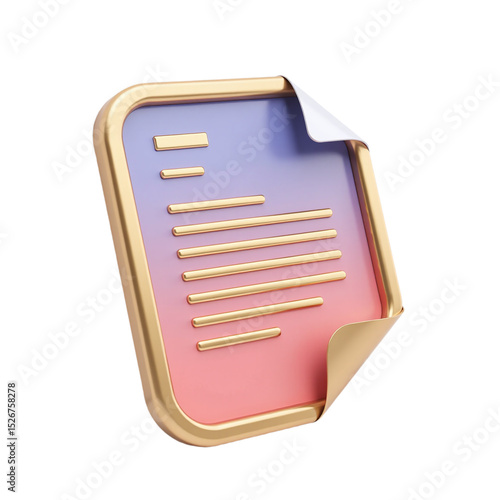 3D rendered stylish document icon. Gradient pink and purple color scheme. Perfect for websites, apps, presentations. Commercial use allowed.