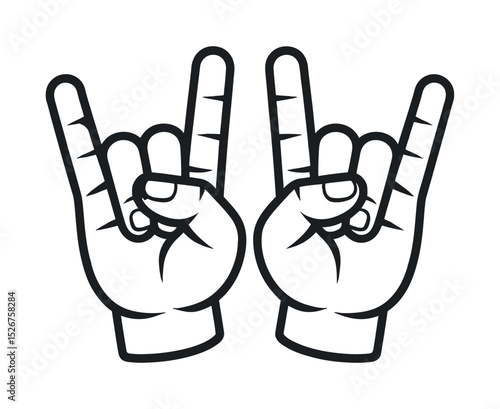 Two Hand Gestures Making Rock and Roll Sign Isolated on White Background Vector Illustration Line Art Style