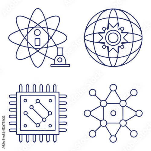 Transparent Background Vector Icons for Quantum Processor Concepts  