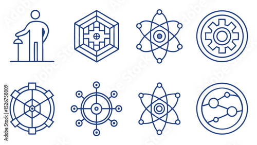 Modern Vector Set of Quantum Computing Icons with Precise Lines  